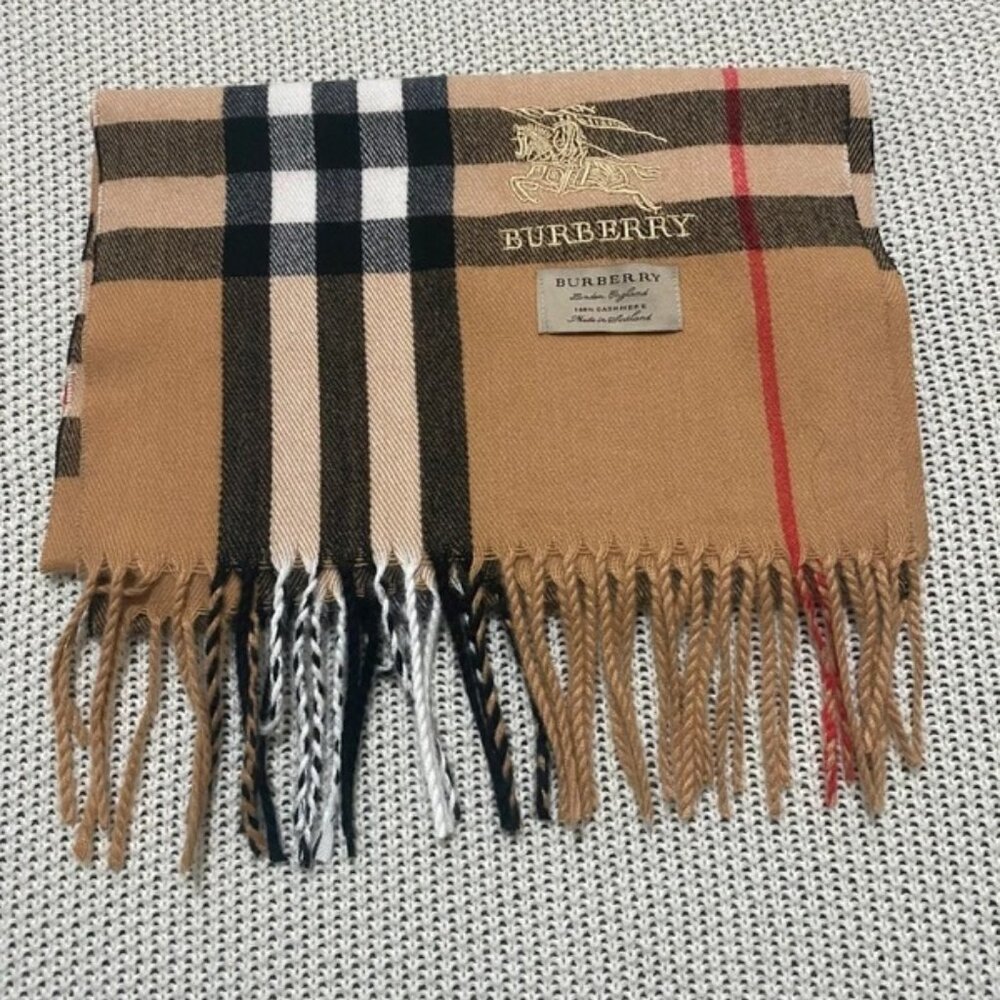 Burberry Camel and Black Plaid Scarf